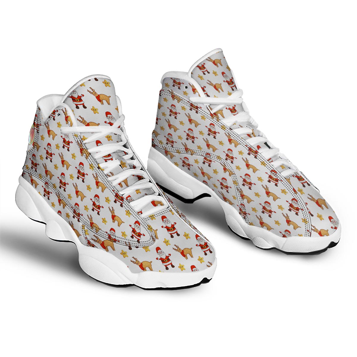 Emoji Reindeer And Santa Claus Print Pattern White Basketball Shoes-grizzshop