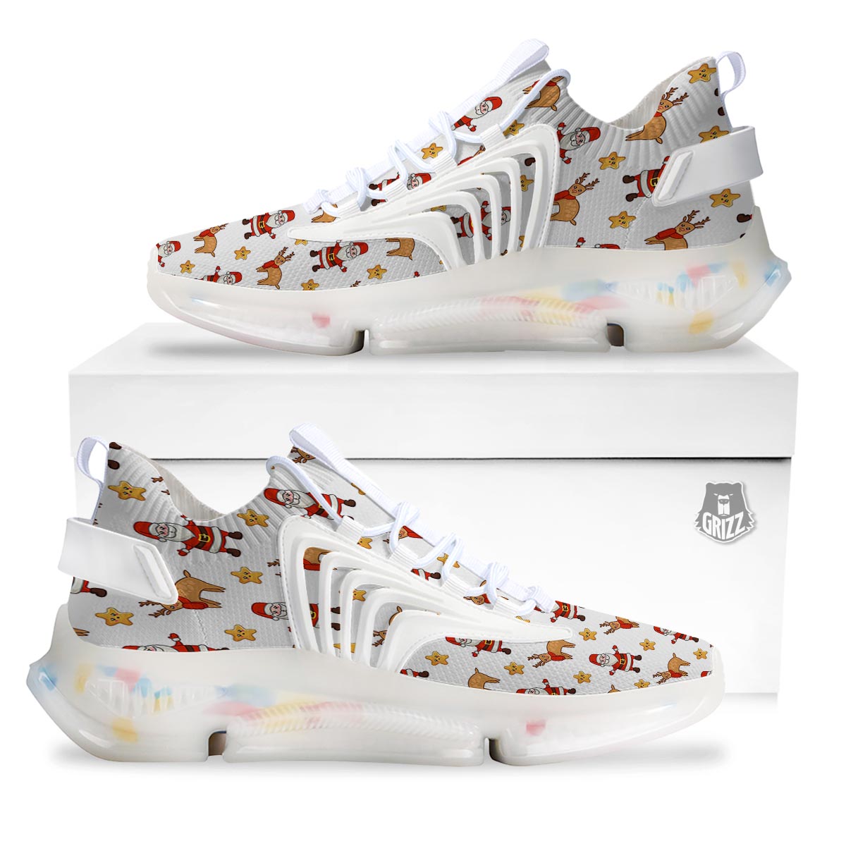 Emoji Reindeer And Santa Claus Print Pattern White Gym Shoes-grizzshop