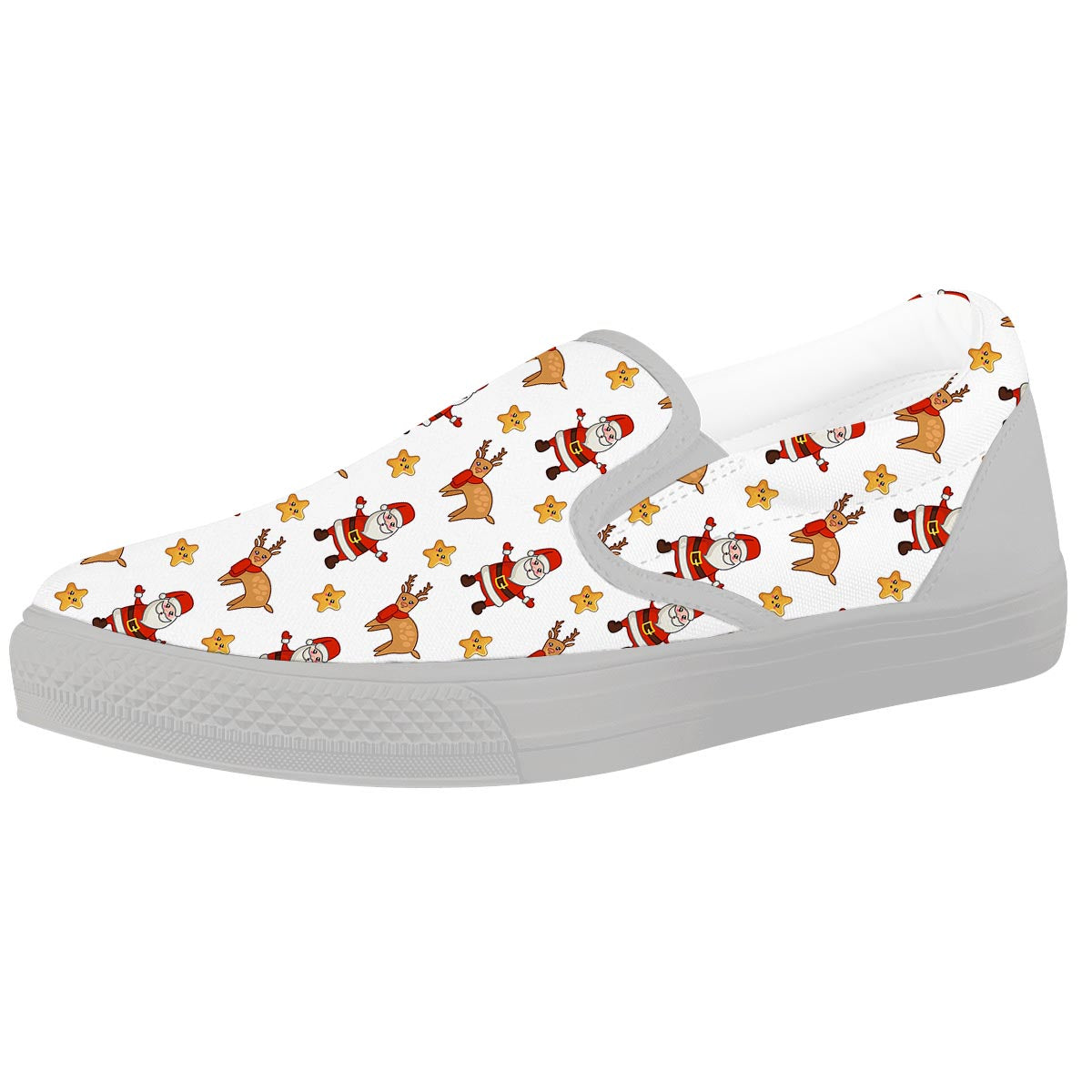 Emoji Reindeer And Santa Claus Print Pattern White Slip On Shoes-grizzshop