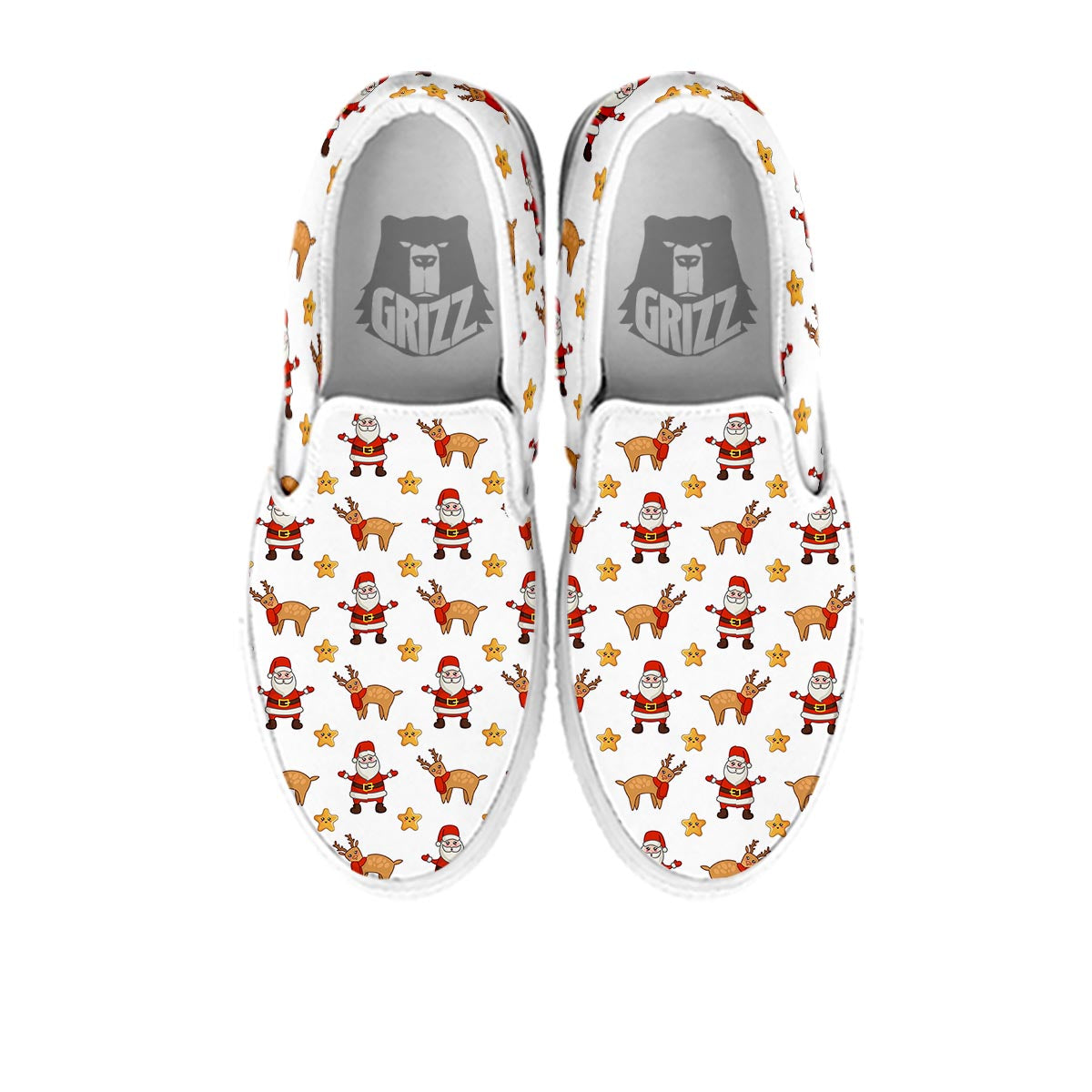 Emoji Reindeer And Santa Claus Print Pattern White Slip On Shoes-grizzshop