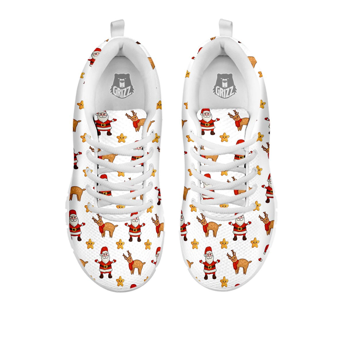 Emoji Reindeer And Santa Claus Print Pattern White Sneaker-grizzshop
