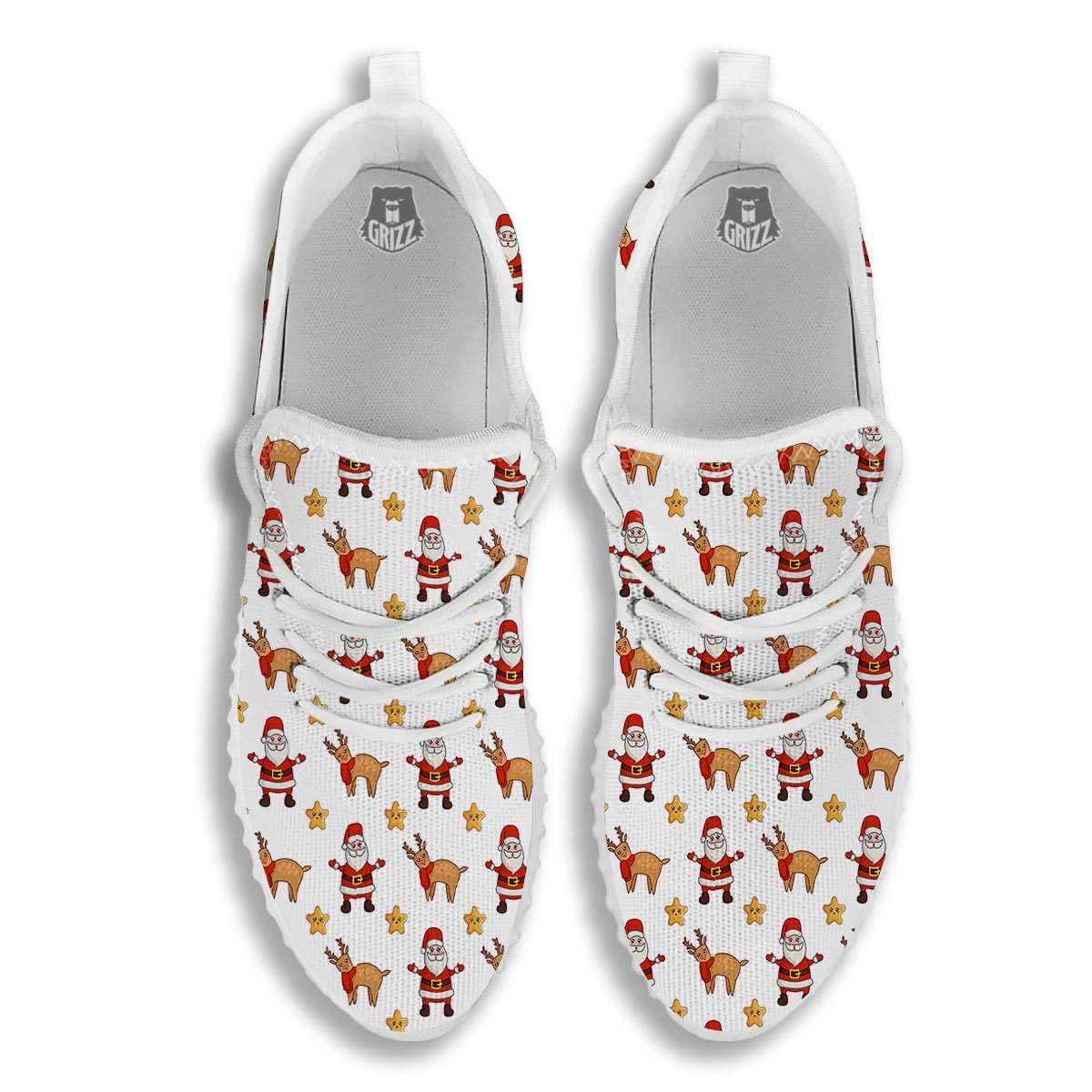 Emoji Reindeer And Santa Claus Print Pattern White Walking Shoes-grizzshop