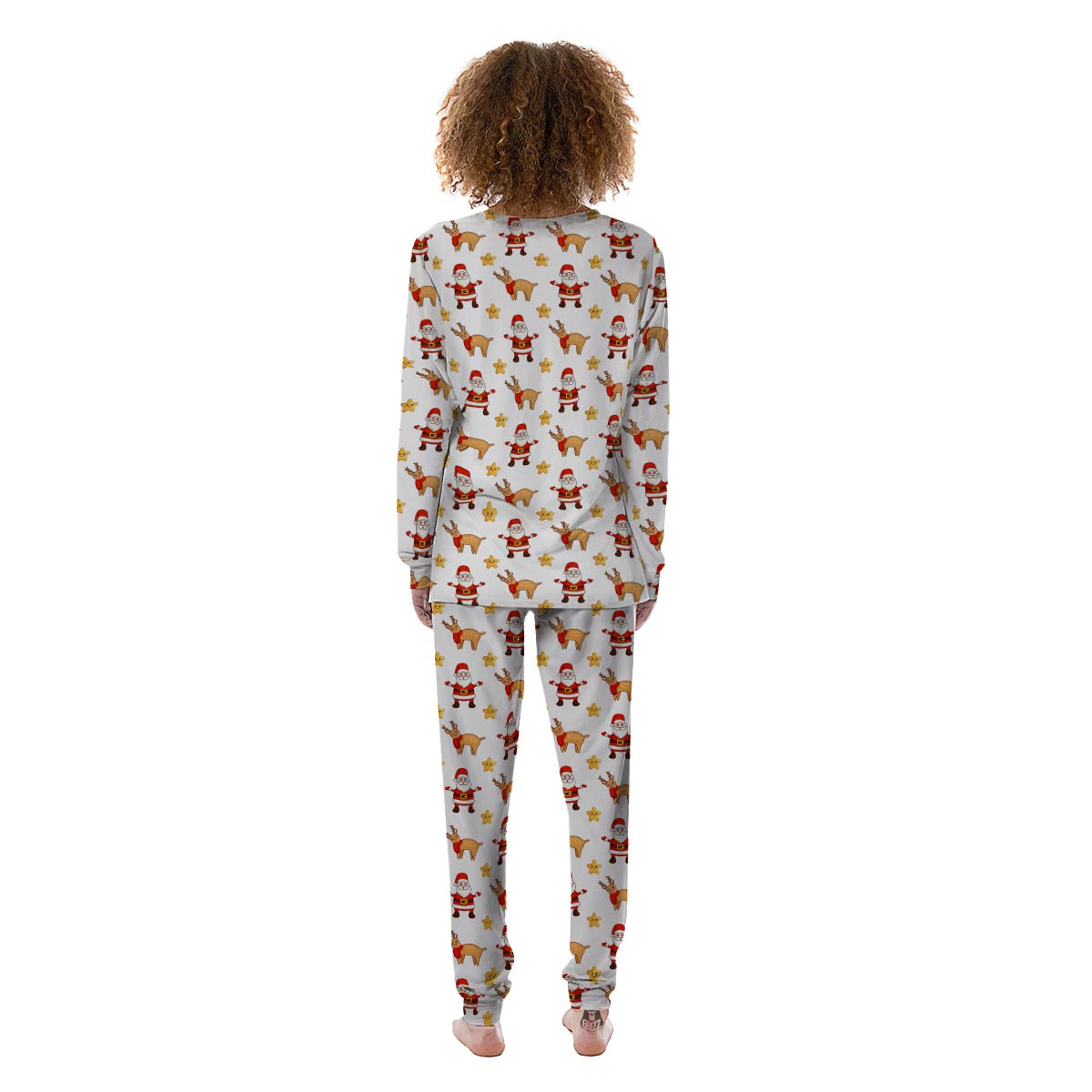 Emoji Reindeer And Santa Claus Print Pattern Women's Pajamas-grizzshop