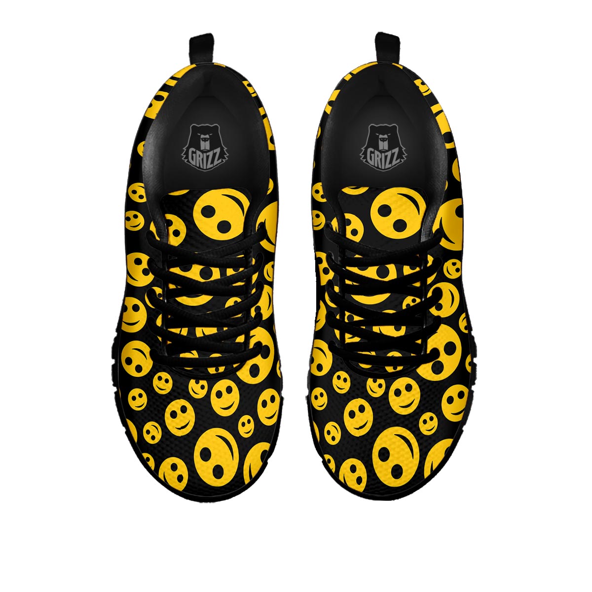 Emoji Smiley Faces Print Pattern Black Sneaker-grizzshop