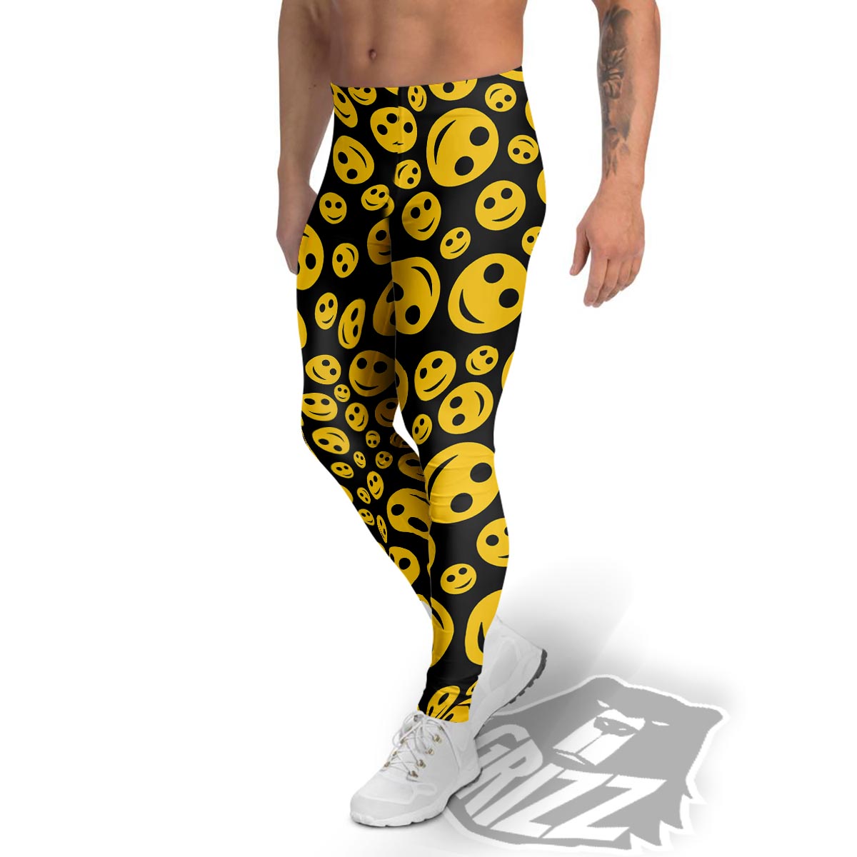 Emoji Smiley Faces Print Pattern Men's Leggings-grizzshop