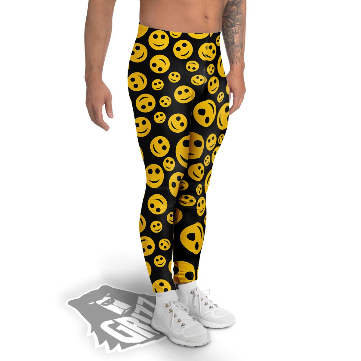 Emoji Smiley Faces Print Pattern Men's Leggings-grizzshop