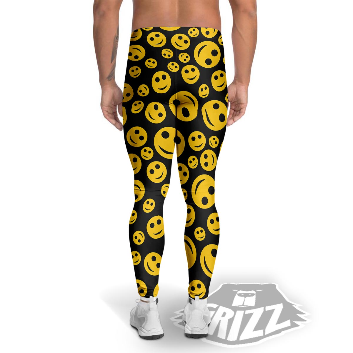Emoji Smiley Faces Print Pattern Men's Leggings-grizzshop