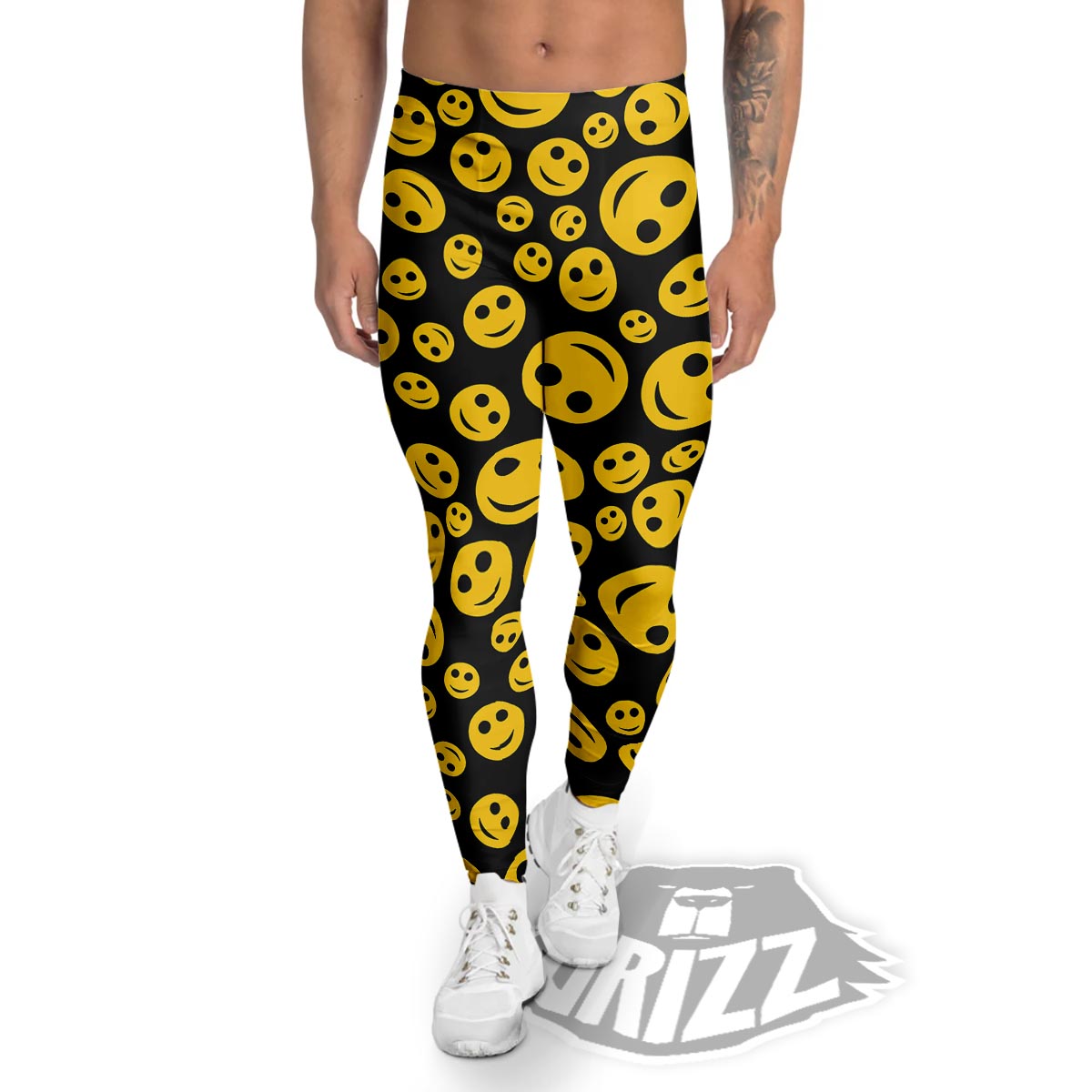 Emoji Smiley Faces Print Pattern Men's Leggings-grizzshop