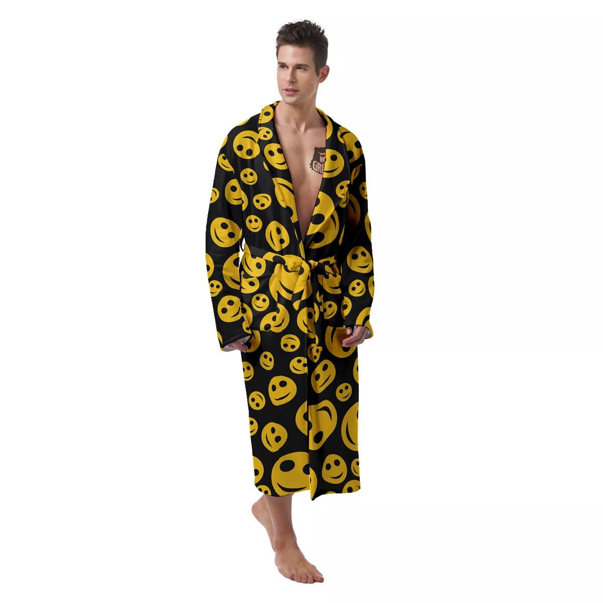 Emoji Smiley Faces Print Pattern Men's Robe-grizzshop