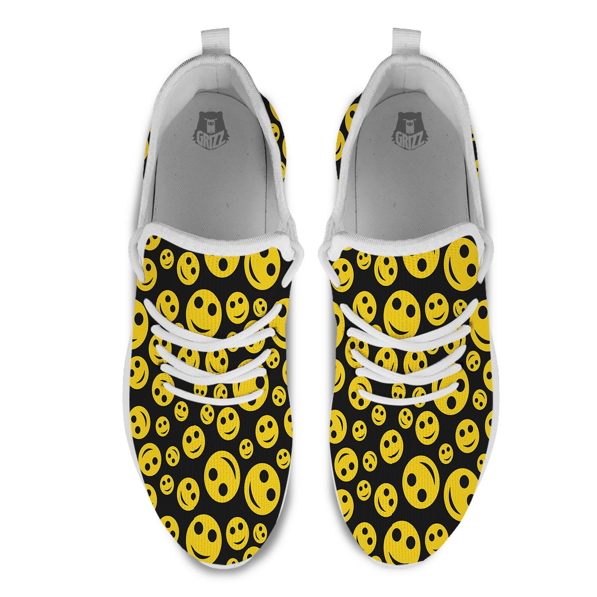 Emoji Smiley Faces Print Pattern White Athletic Shoes-grizzshop