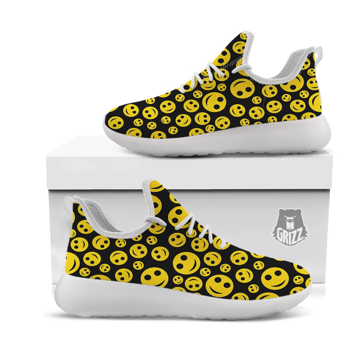 Emoji Smiley Faces Print Pattern White Athletic Shoes-grizzshop