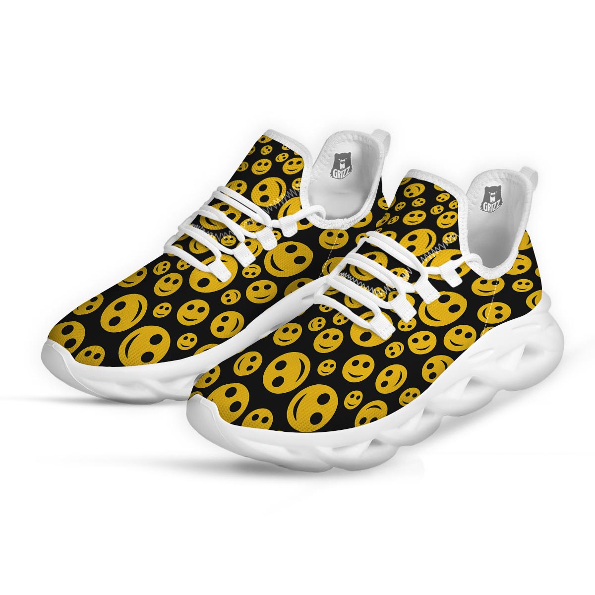 Emoji Smiley Faces Print Pattern White Running Shoes-grizzshop