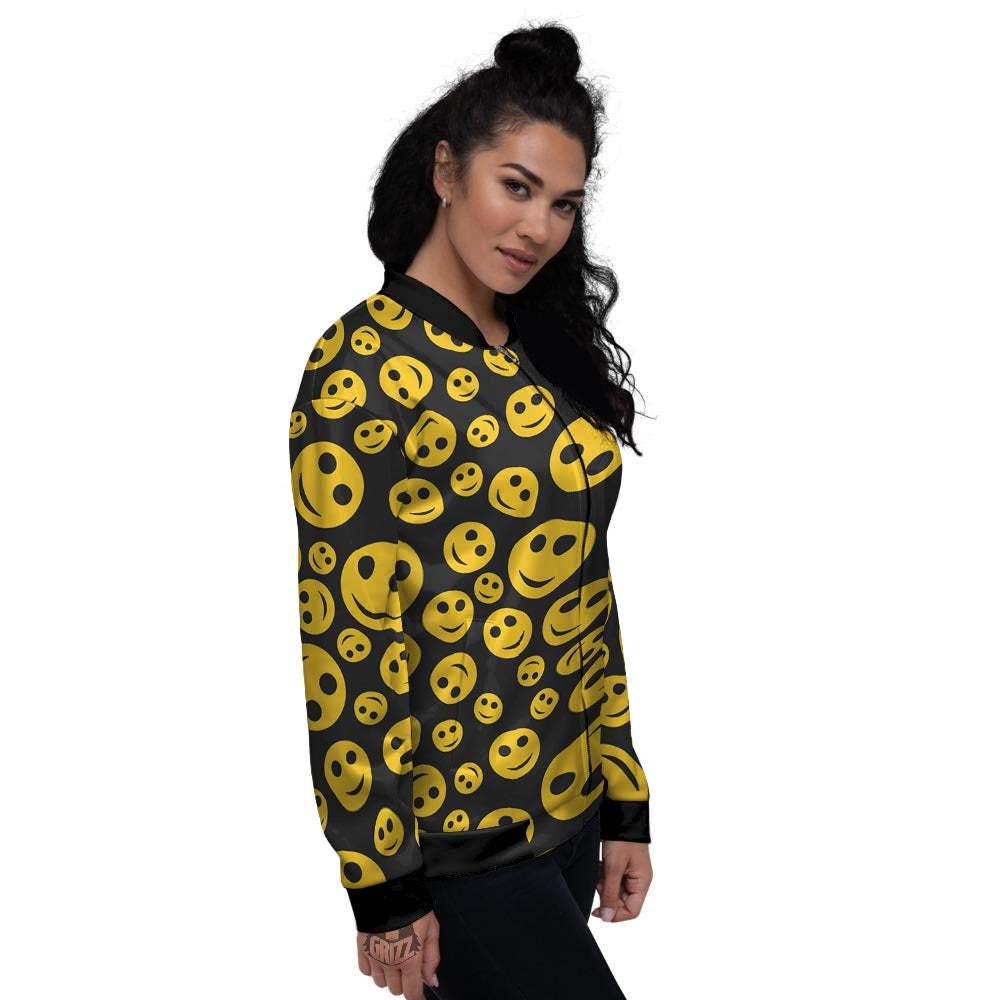Emoji Smiley Faces Print Pattern Women's Bomber Jacket-grizzshop