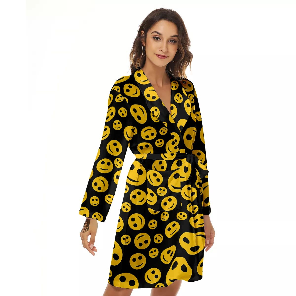 Emoji Smiley Faces Print Pattern Women's Robe-grizzshop