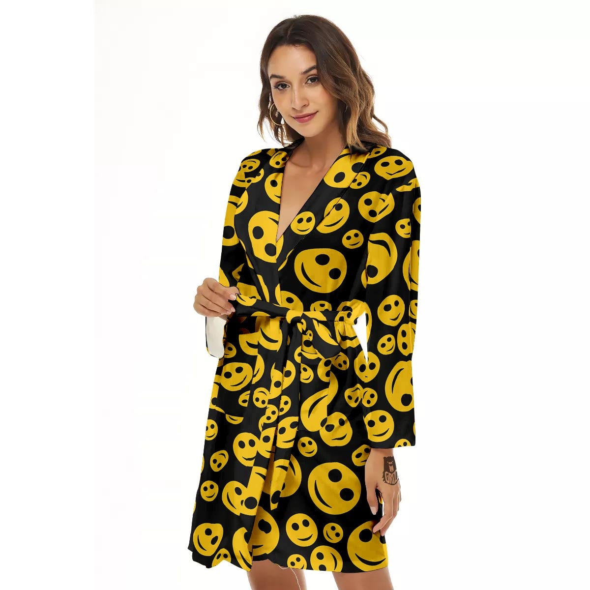 Emoji Smiley Faces Print Pattern Women's Robe-grizzshop
