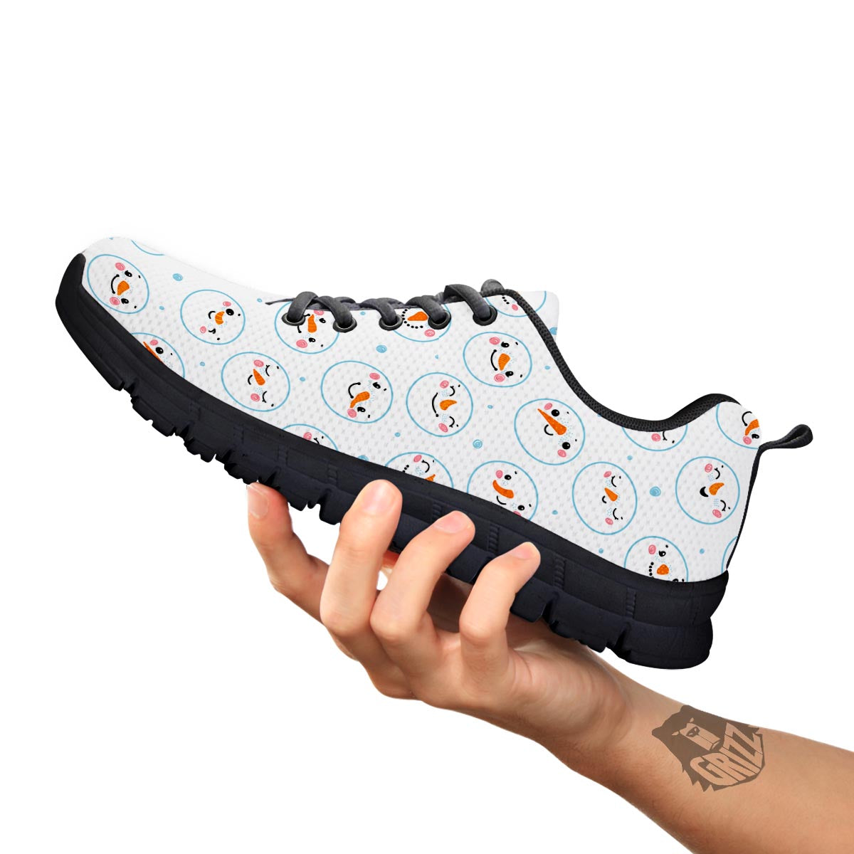 Emoji Snowman Print Pattern Black Sneaker-grizzshop