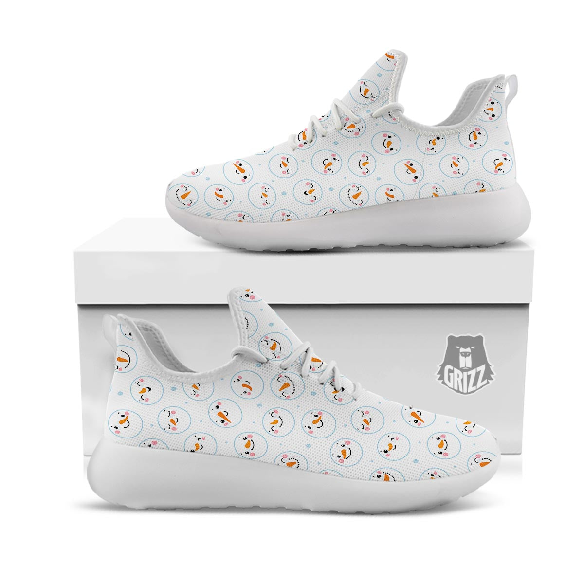 Emoji Snowman Print Pattern White Athletic Shoes-grizzshop