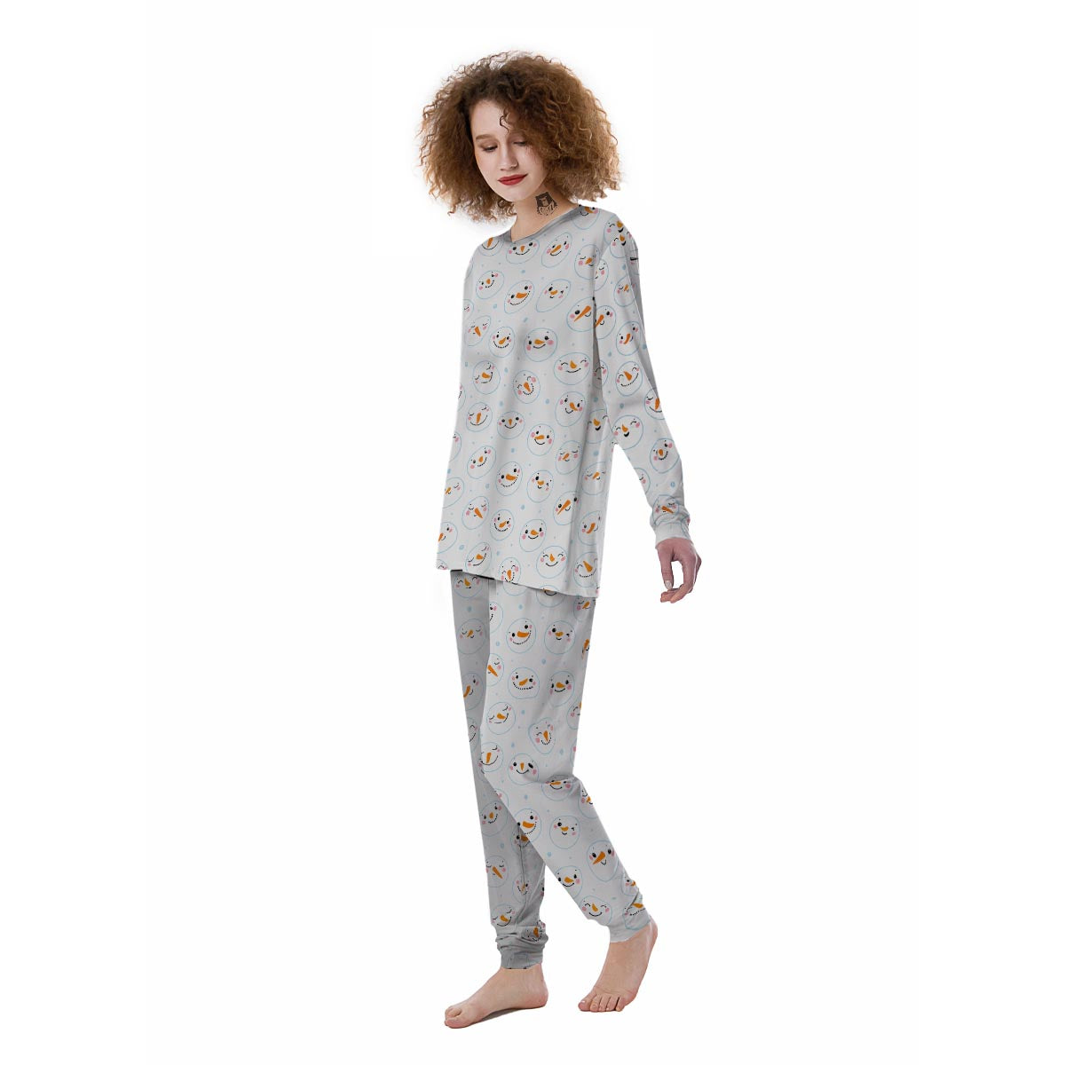 Emoji Snowman Print Pattern Women's Pajamas-grizzshop