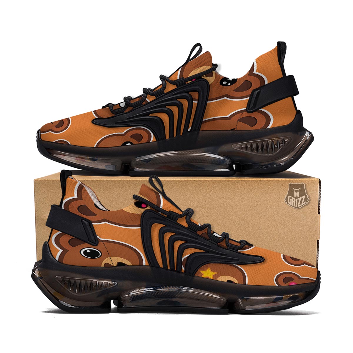 Emoji Teddy Bear Print Black Gym Shoes-grizzshop