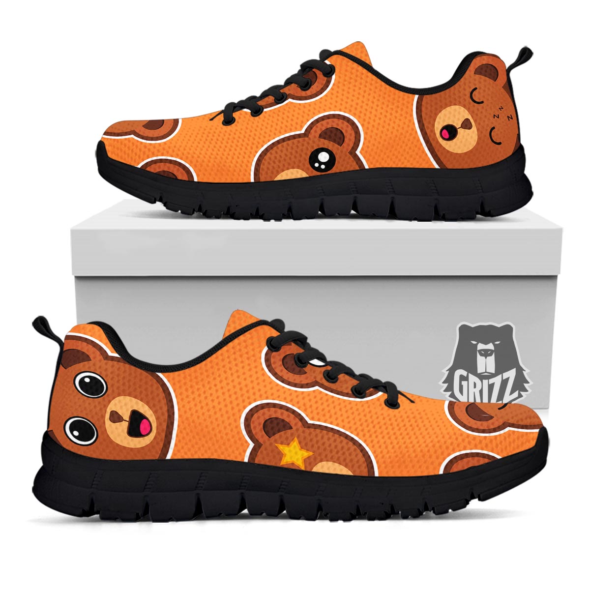 Emoji Teddy Bear Print Black Sneaker-grizzshop