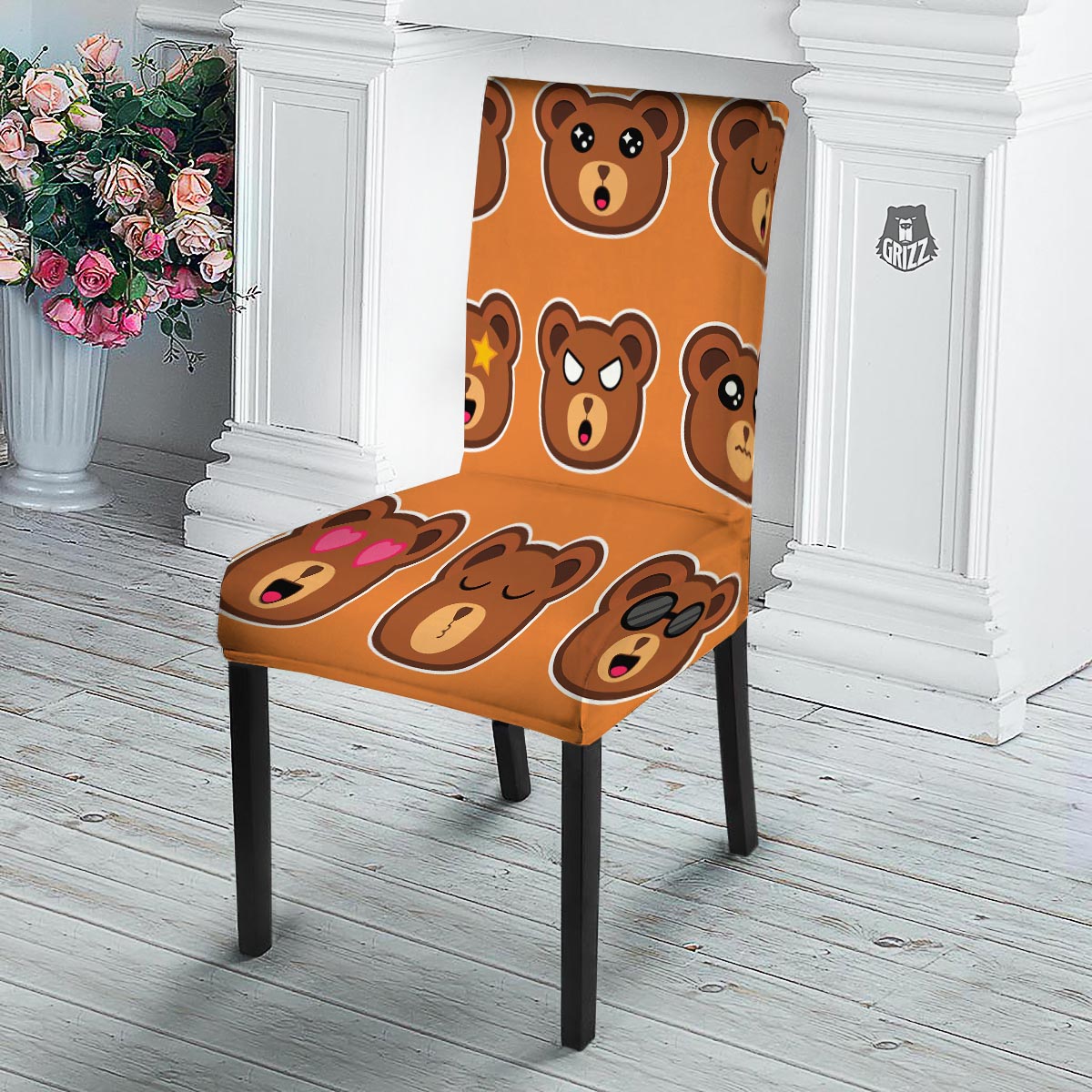 Emoji Teddy Bear Print Dining Chair Slipcover-grizzshop