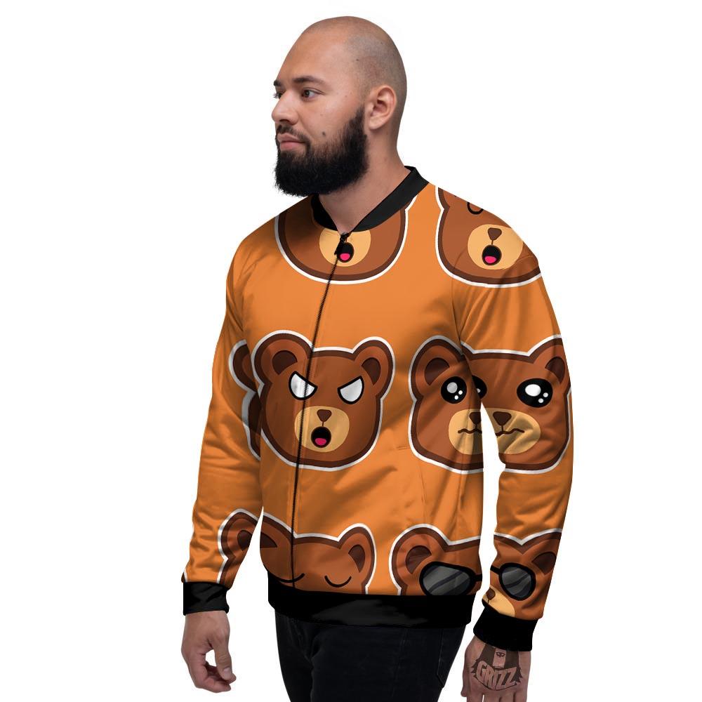 Emoji Teddy Bear Print Men's Bomber Jacket-grizzshop