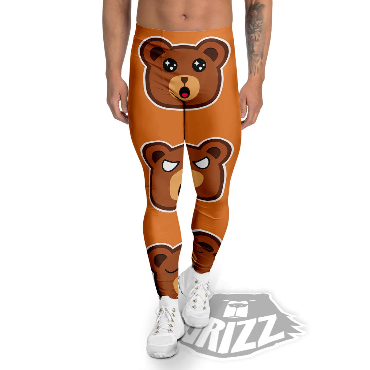 Emoji Teddy Bear Print Men's Leggings-grizzshop
