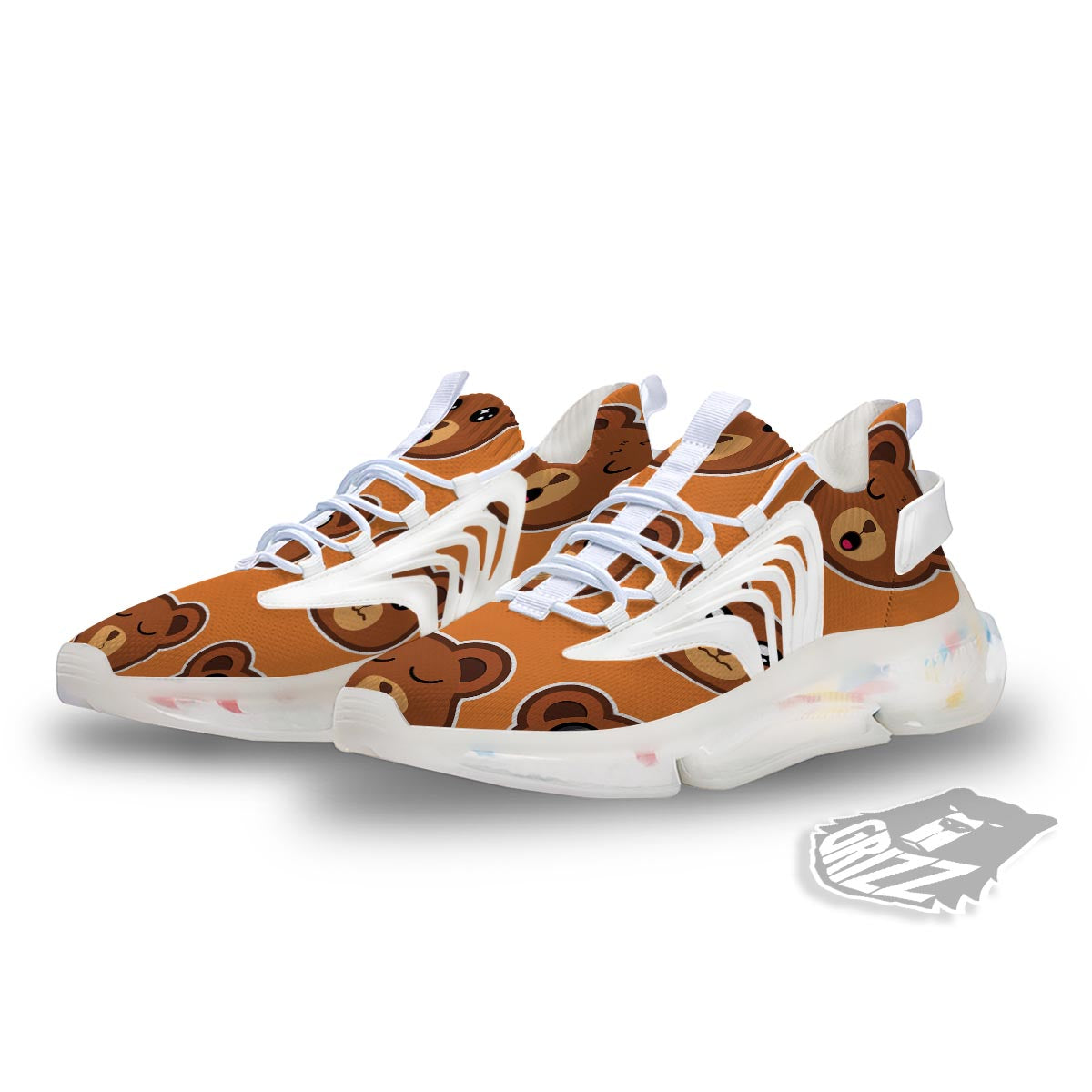 Emoji Teddy Bear Print White Gym Shoes-grizzshop