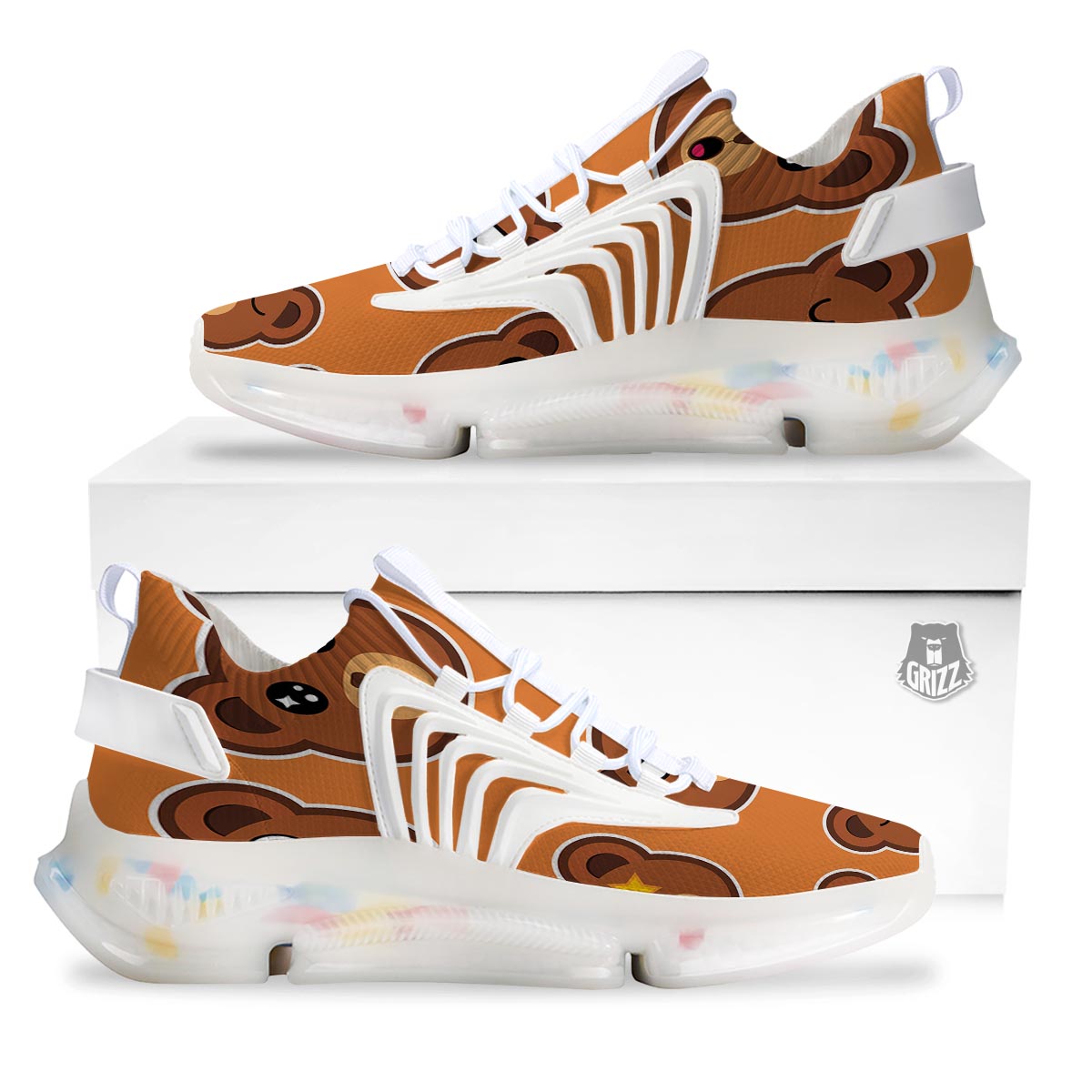 Emoji Teddy Bear Print White Gym Shoes-grizzshop