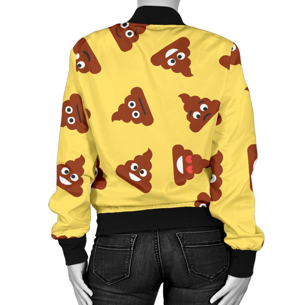 Emoji Poop Print Pattern Women Casual Bomber Jacket-grizzshop