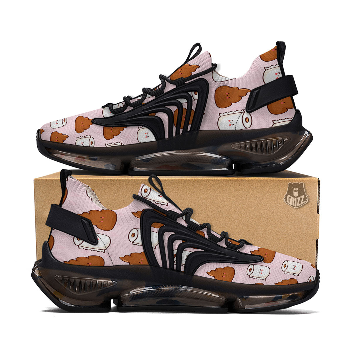 Emoticons Poop Print Pattern Black Gym Shoes-grizzshop