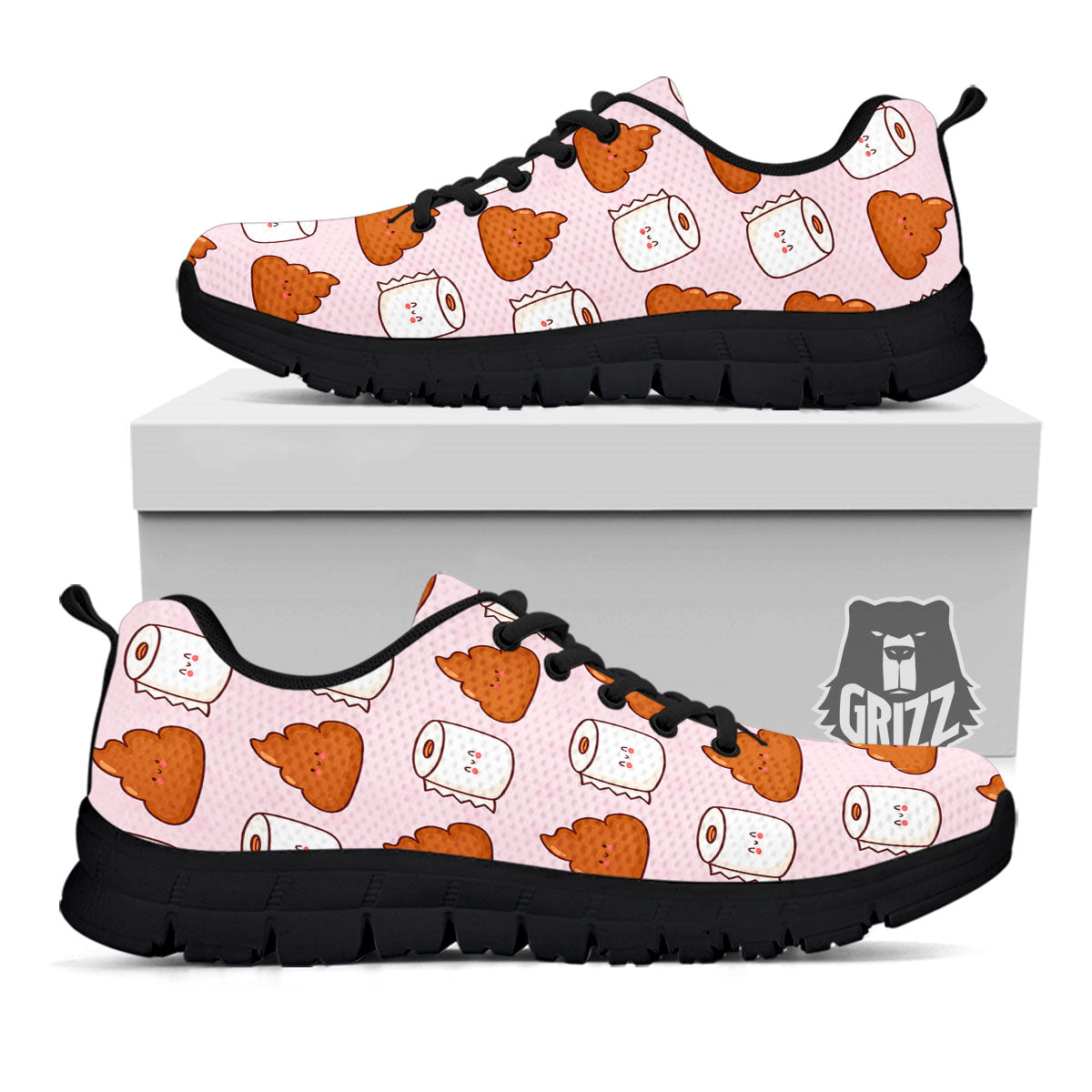 Emoticons Poop Print Pattern Black Sneaker-grizzshop