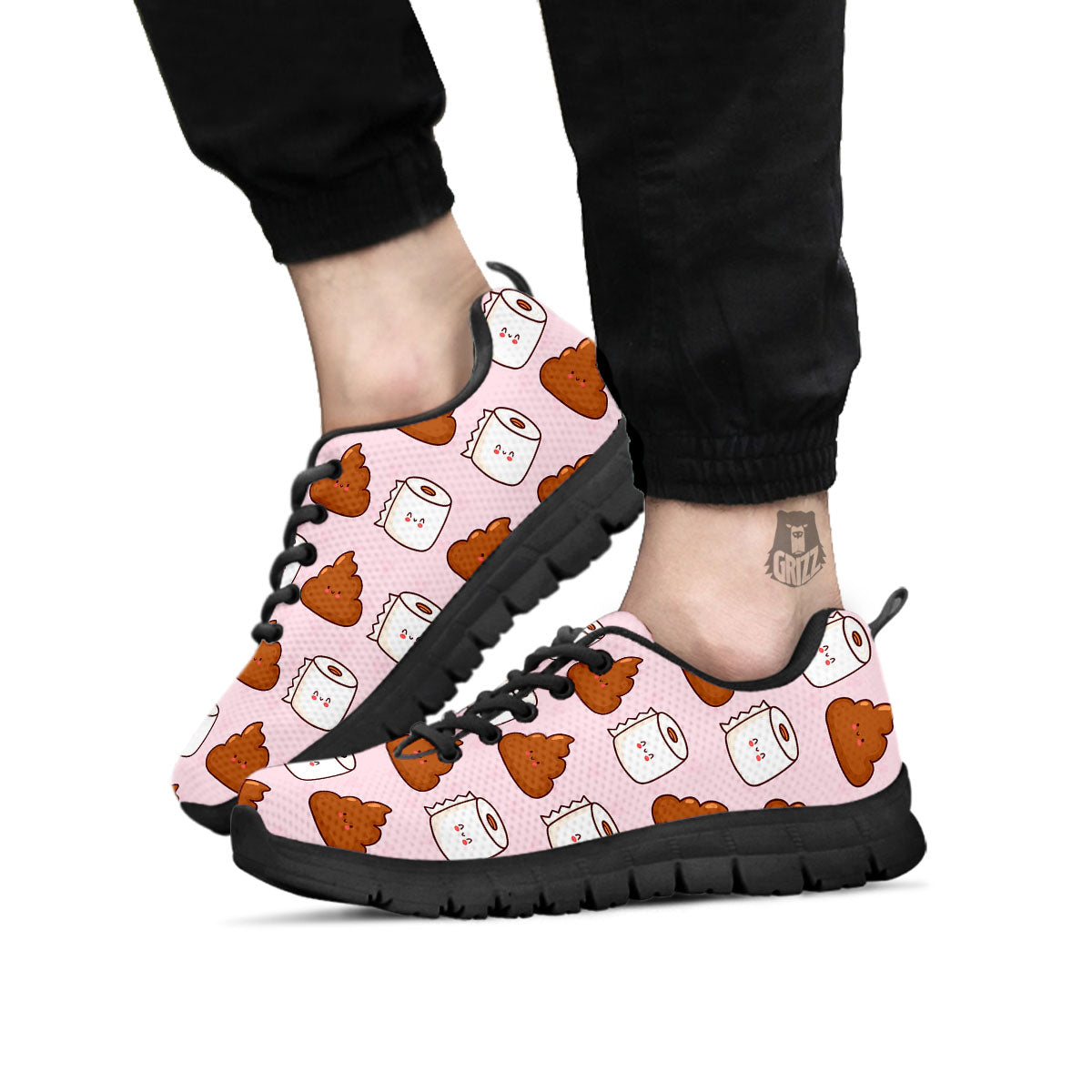 Emoticons Poop Print Pattern Black Sneaker-grizzshop