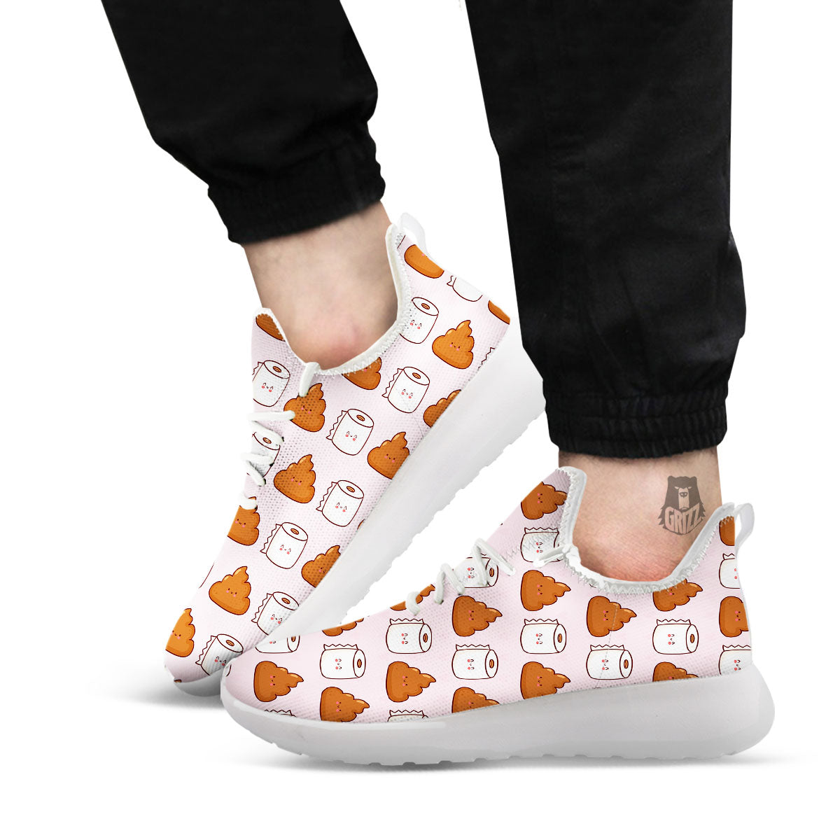 Emoticons Poop Print Pattern White Athletic Shoes-grizzshop