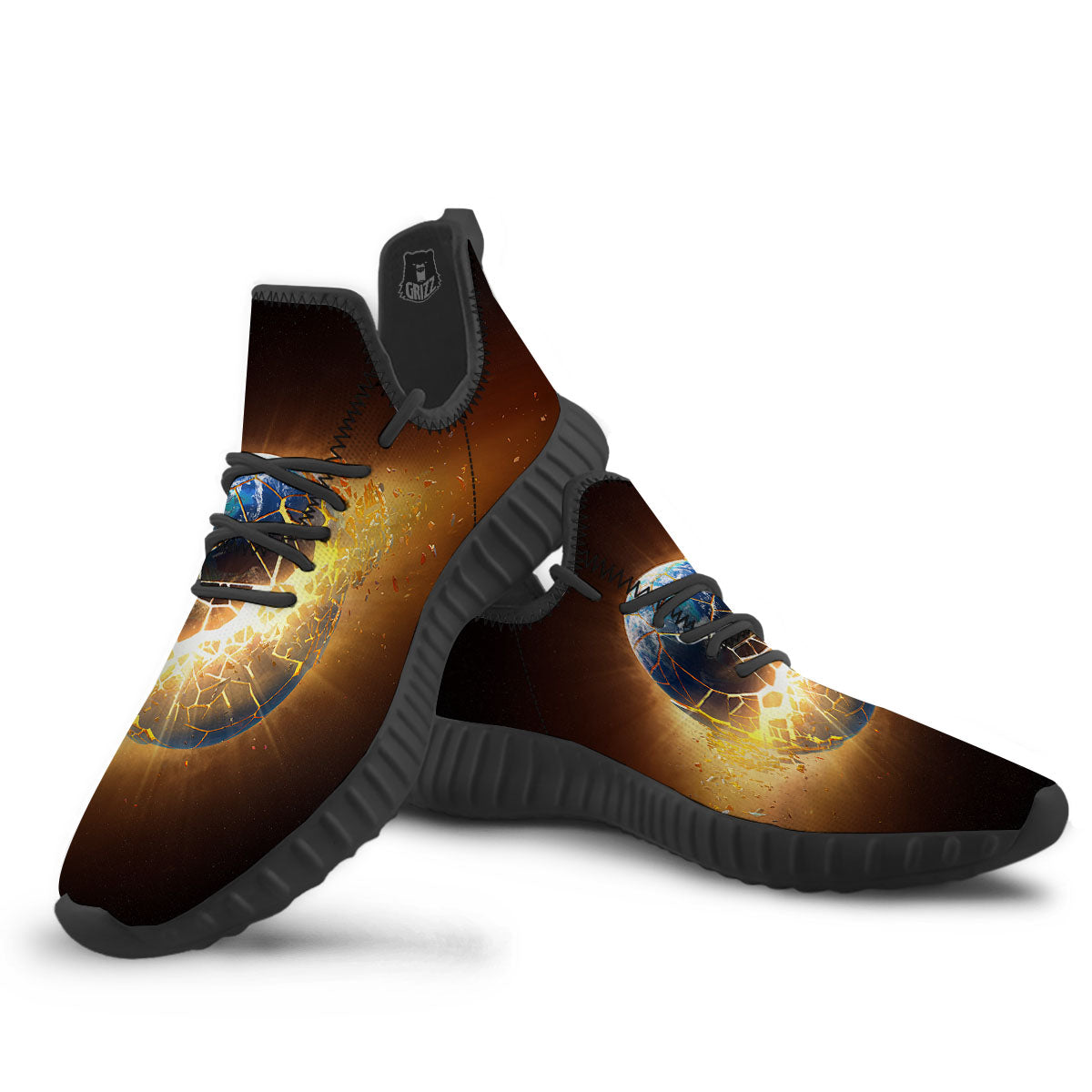 End Of The Earth Print Black Walking Shoes-grizzshop