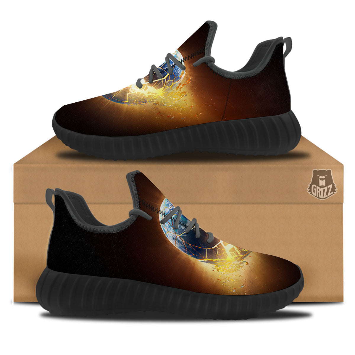 End Of The Earth Print Black Walking Shoes-grizzshop