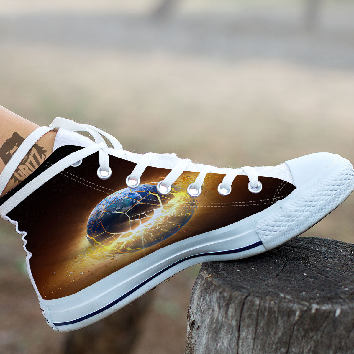 End Of The Earth Print White High Top Shoes-grizzshop