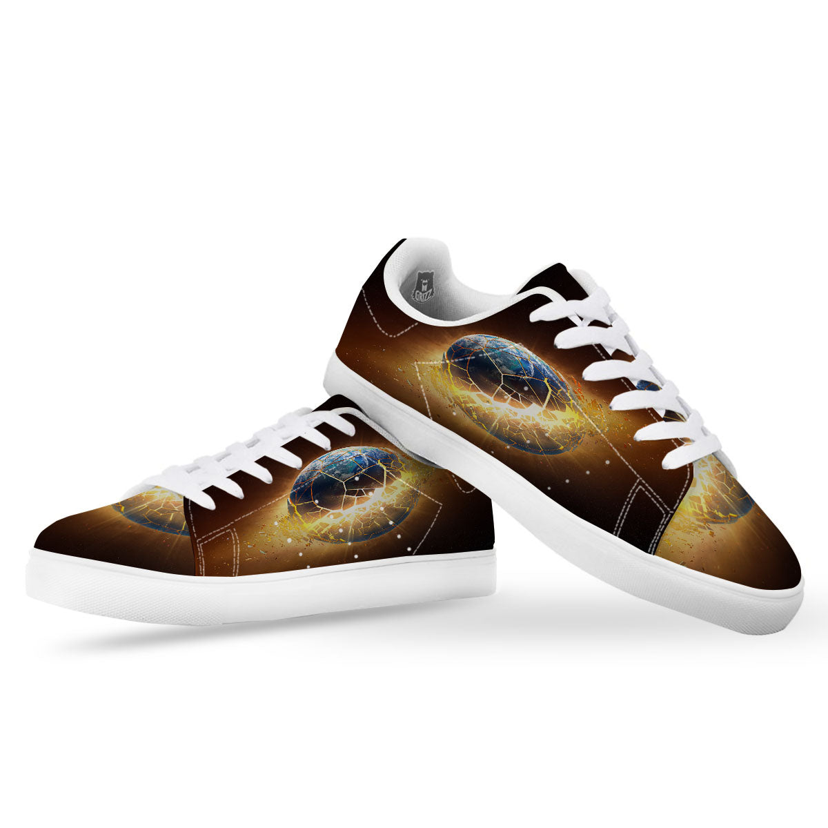 End Of The Earth Print White Low Top Sneakers-grizzshop