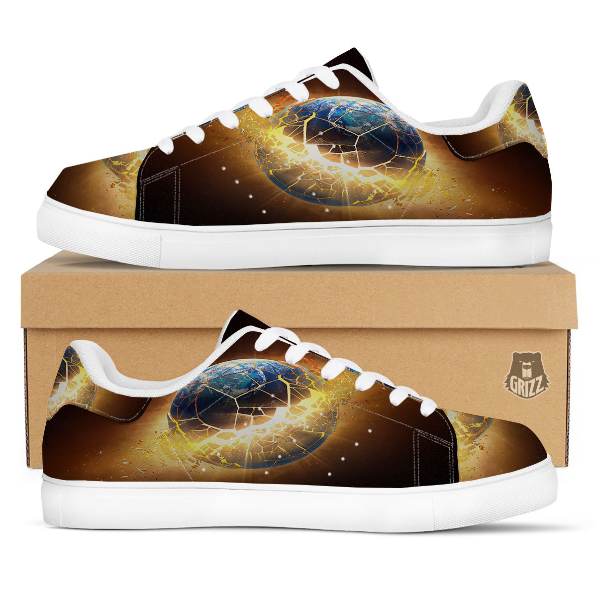 End Of The Earth Print White Low Top Sneakers-grizzshop