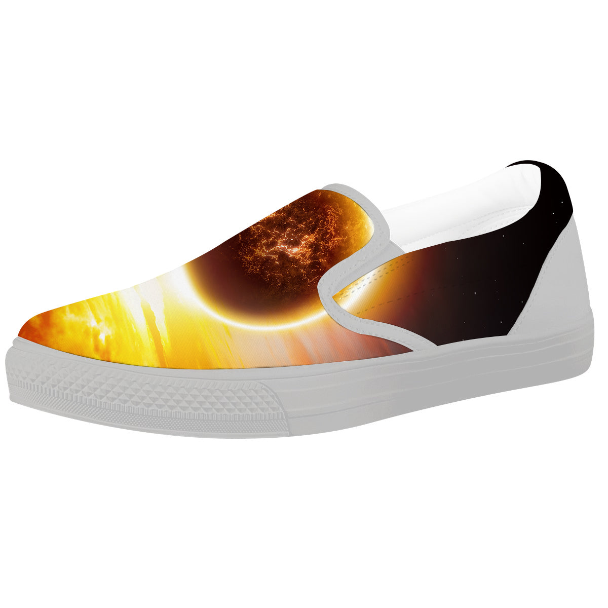 End Of The Planet Apocalyptic Print White Slip On Shoes-grizzshop