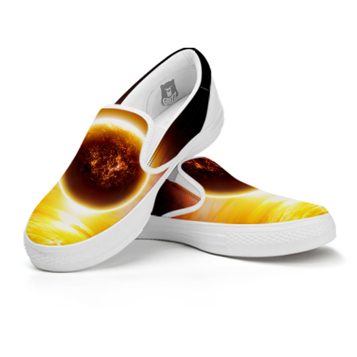 End Of The Planet Apocalyptic Print White Slip On Shoes-grizzshop