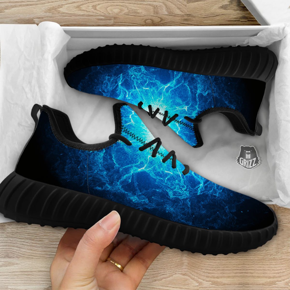 Energy Blue Plasma Print Black Walking Shoes-grizzshop