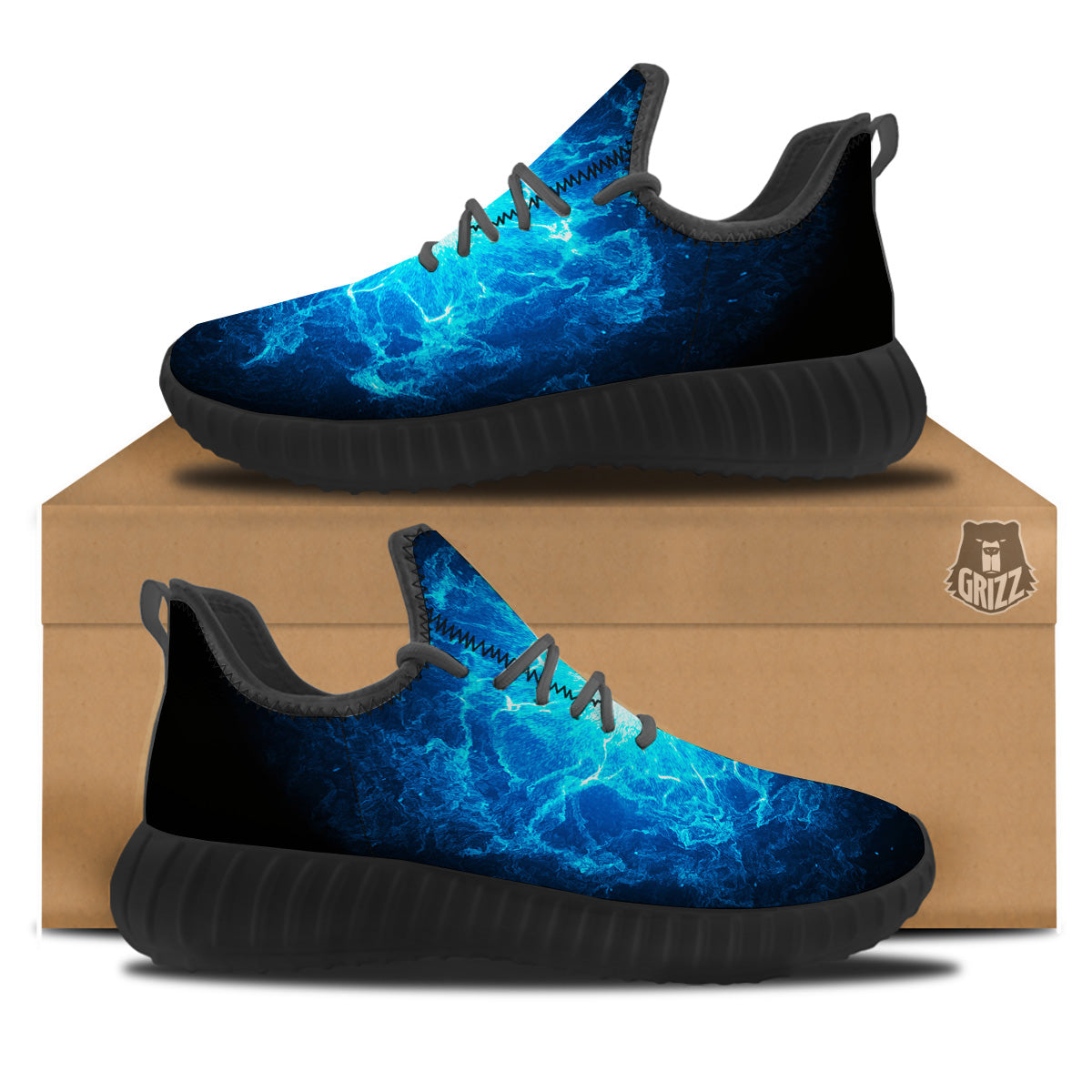 Energy Blue Plasma Print Black Walking Shoes-grizzshop