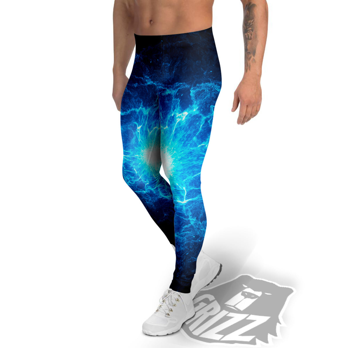 Energy Blue Plasma Print Men's Leggings-grizzshop
