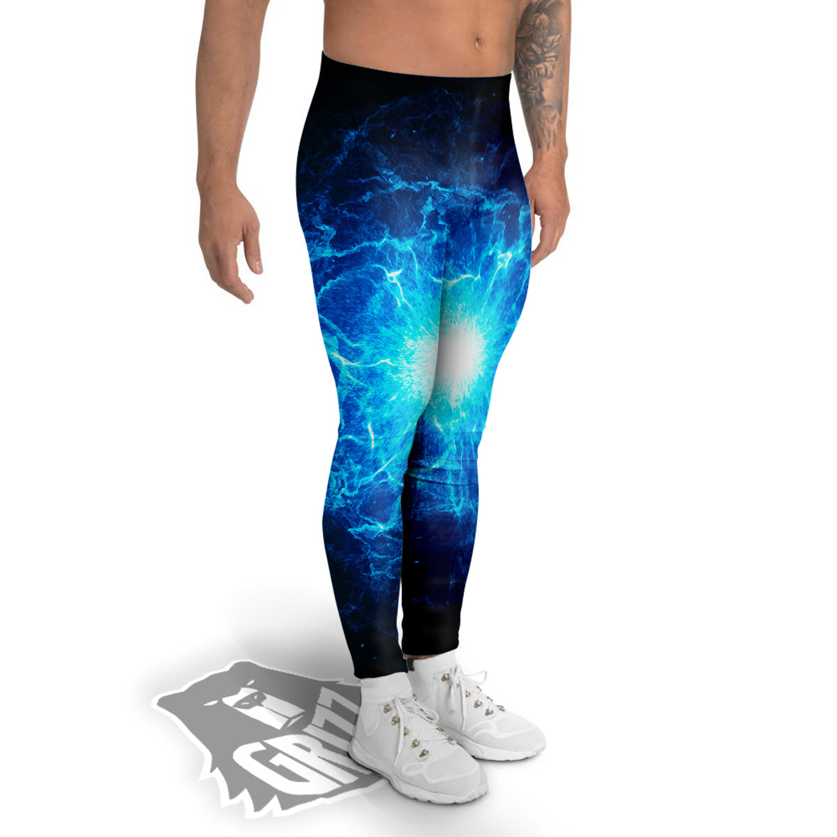 Energy Blue Plasma Print Men's Leggings-grizzshop