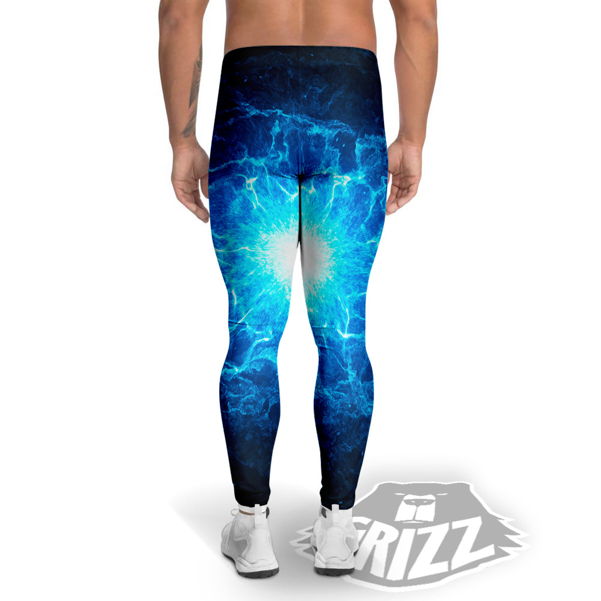 Energy Blue Plasma Print Men's Leggings-grizzshop