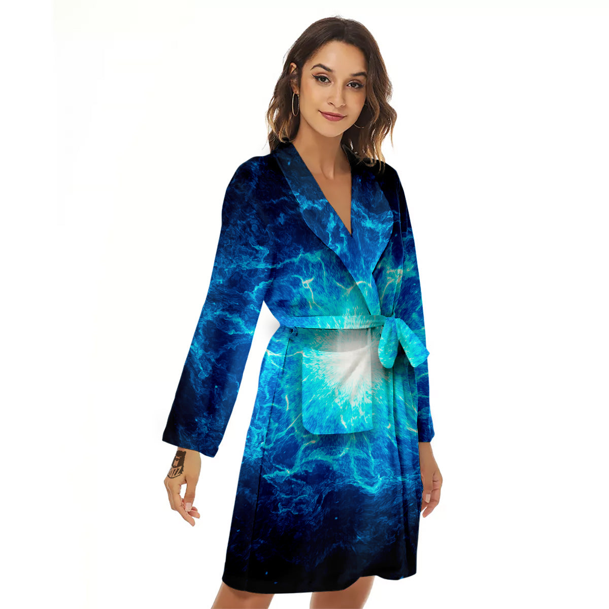 Energy Blue Plasma Print Women's Robe-grizzshop
