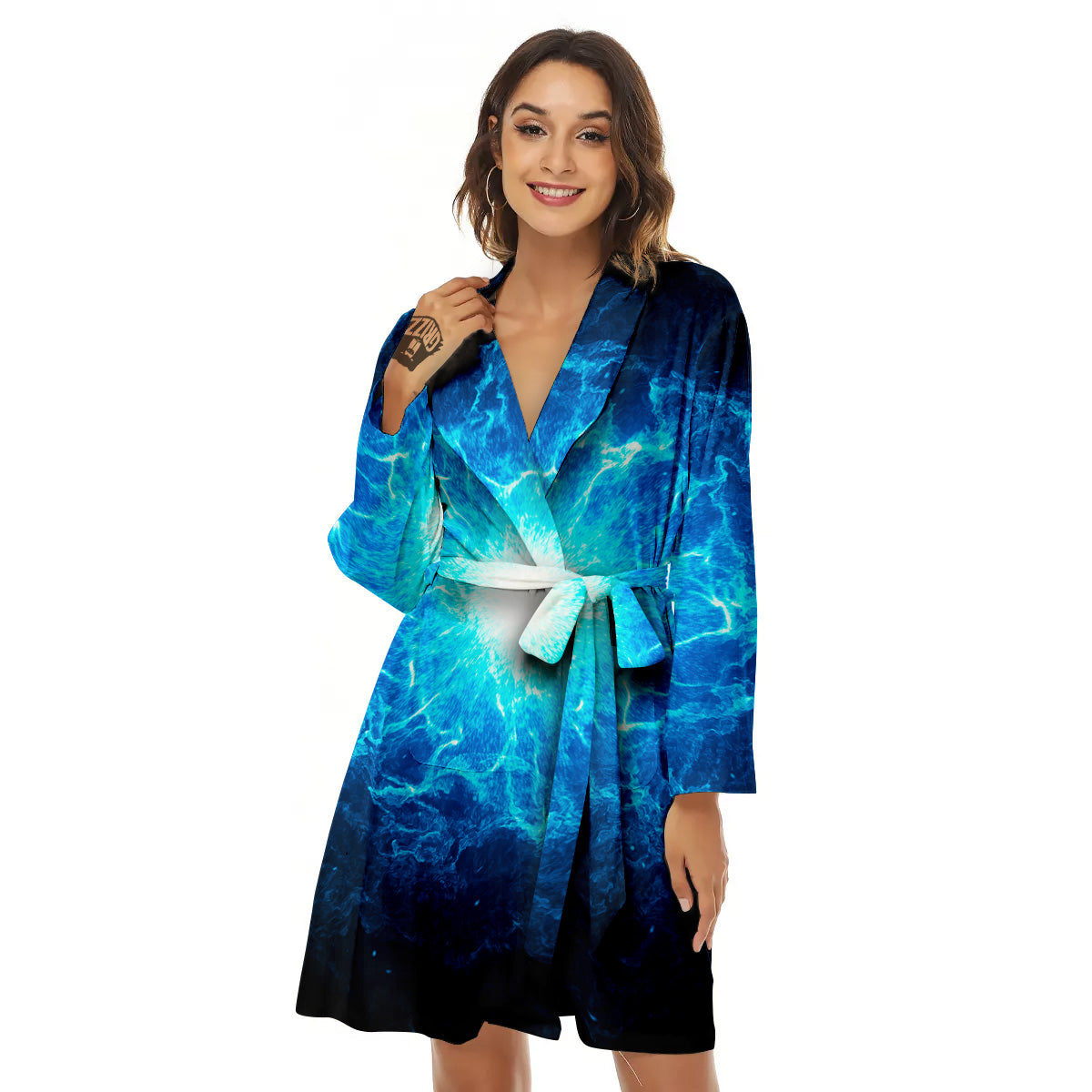 Energy Blue Plasma Print Women's Robe-grizzshop