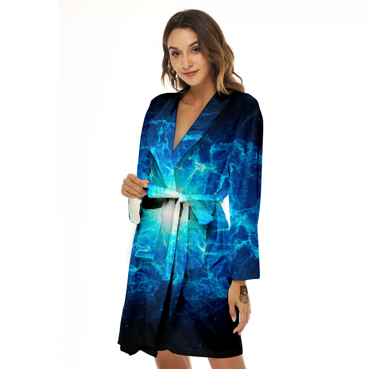 Energy Blue Plasma Print Women's Robe-grizzshop