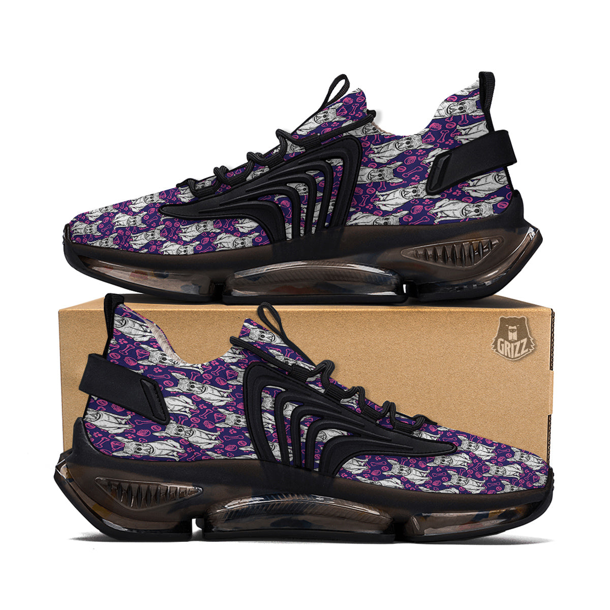 English Bulldog Cute Print Pattern Black Gym Shoes-grizzshop